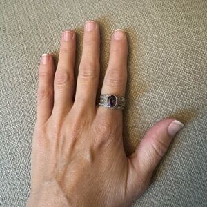 Sarda 925 Sterling  Silver and Amethyst Gemstone Ring set of 3